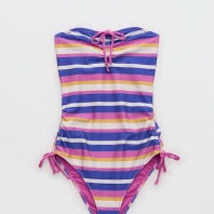 NWT Aerie Shine Rib Strapless Cheeky One Piece Swimsuit Medium Pink Purple